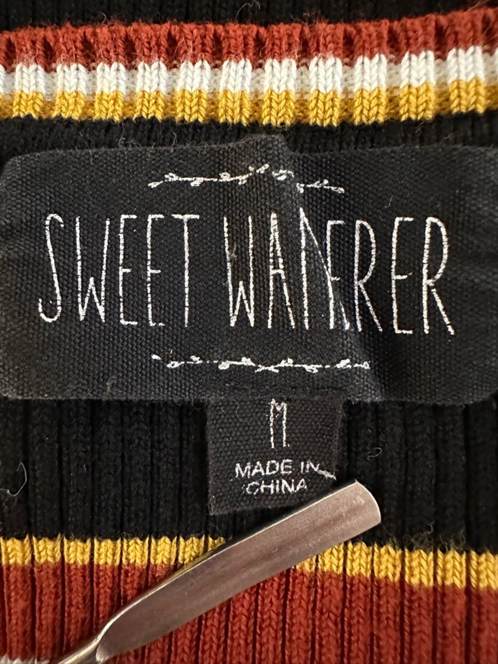 SWEET WANDERER Striped Rib Knit Bodycon Mini Tank Dress Retro 70s M - Picture 6 of 6